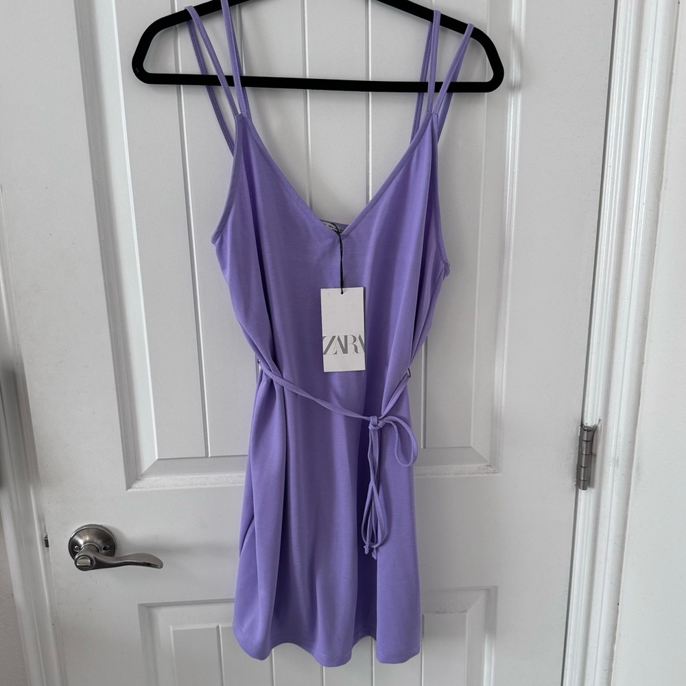 NWT Zara Lilac Tie Waist Dress